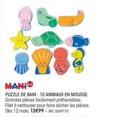 mani bul puzzle de bain : 10 animaux en mousse