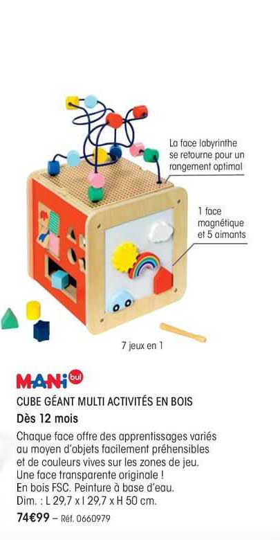 mani cube géant multi activités en bois