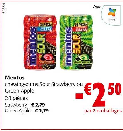 mentos chewing-gums sour strawberry ou green apple