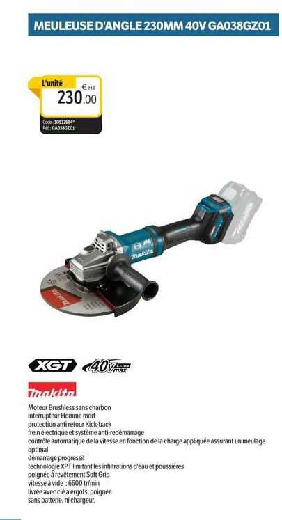 Meuleuse D'angle 230mm 40v Ga038gz01 Xgt Makita