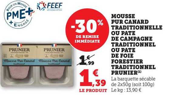 mousse pur canard traditionnelle ou pate de campagne traditionnel ou pate de foie forestier traditionnel prunier