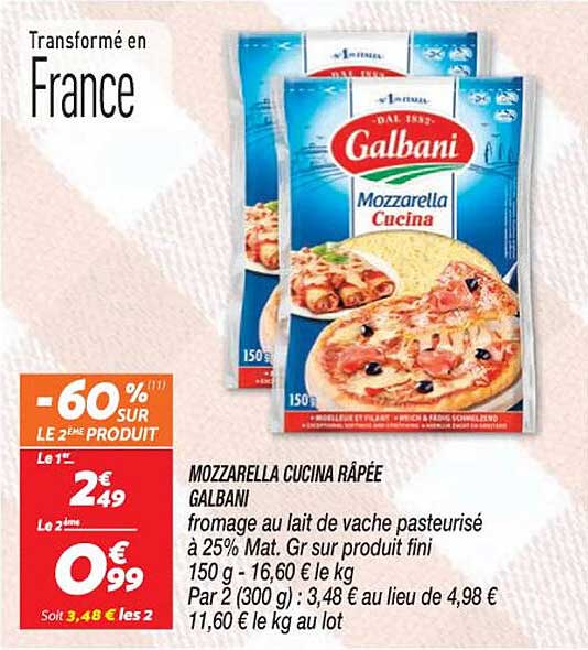 mozzarella cucina râpée galbani