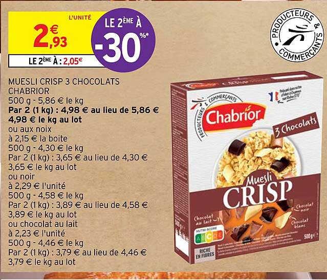 Muesli Crisp 3 Chocolats Chabrior