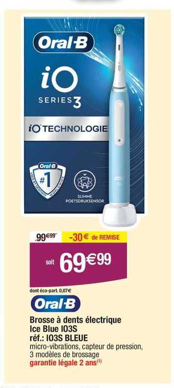 oral-b brosse à dents électrique ice bleu i03s