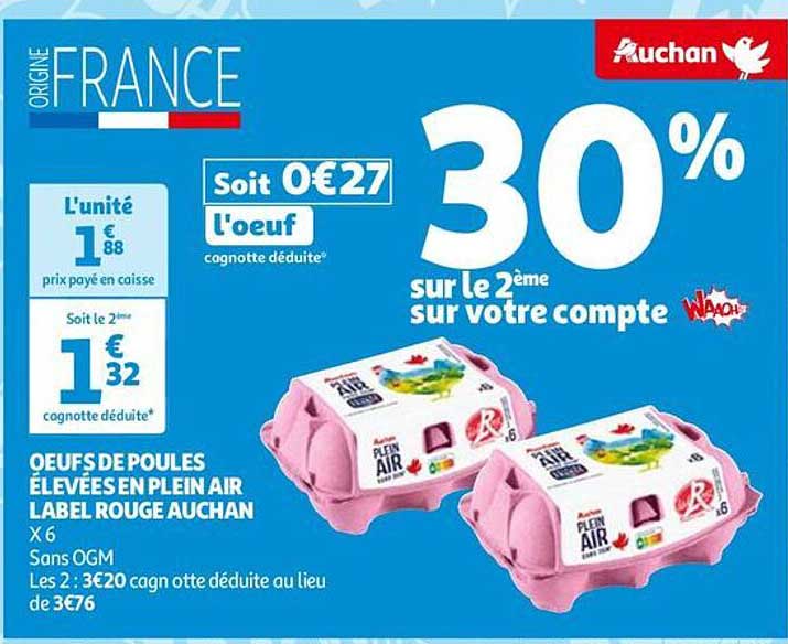 œufs de poules élevées en plein air label rouge auchan