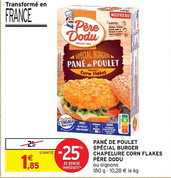 pané de poulet spécial burger chapelure corn flakes père dodu