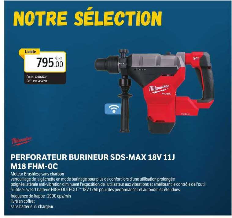 perforateur burineur sds-max 18 v 11 j m18 fhm-0c milwaukee
