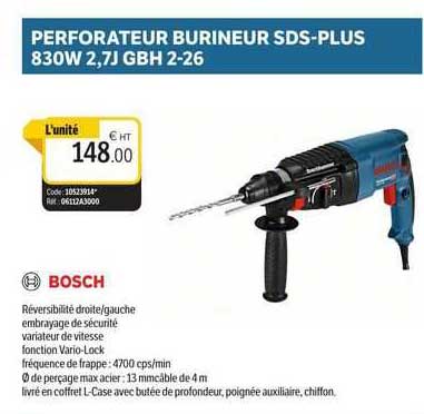 perforateur burineur sds-plus 830w 2,7j gbh 2-26 bosch