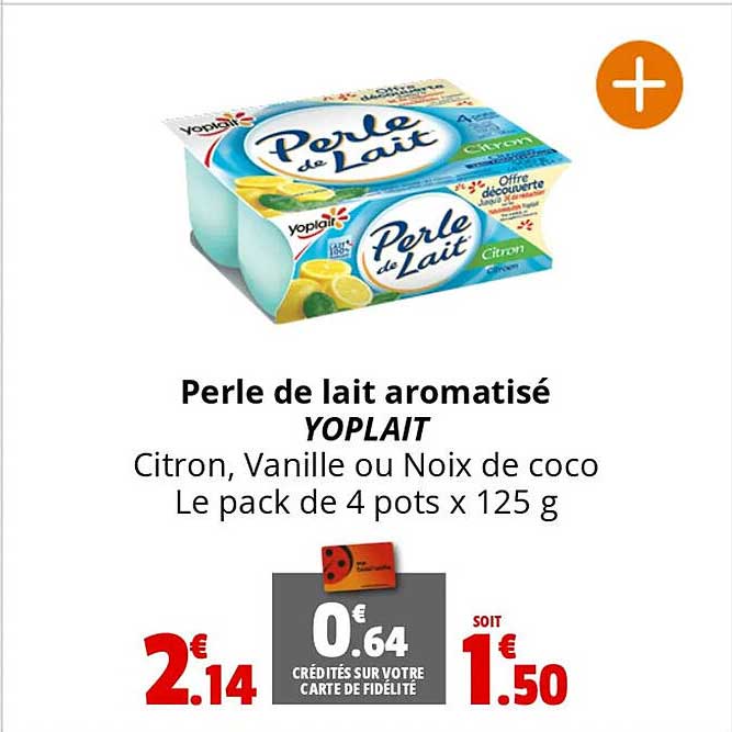 perle de lait aromatisé yoplait citron, vanille ou noix de coco le pack de 4 pots
