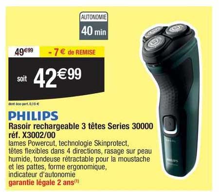 philips rasoir rechargeable 3 têtes series 30000 réf. x3002/00