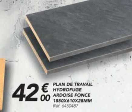plan de travail hydrofuge ardoise foncé 1850 x 610 x 28 mm
