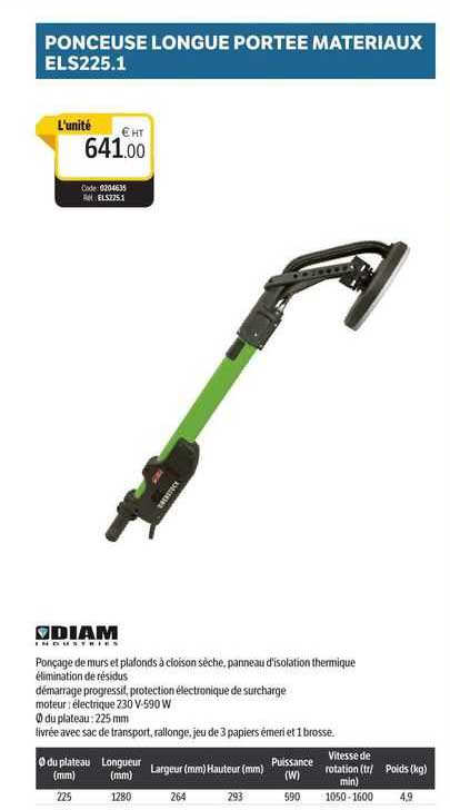 ponceuse longue portée matériaux els225.1 diam