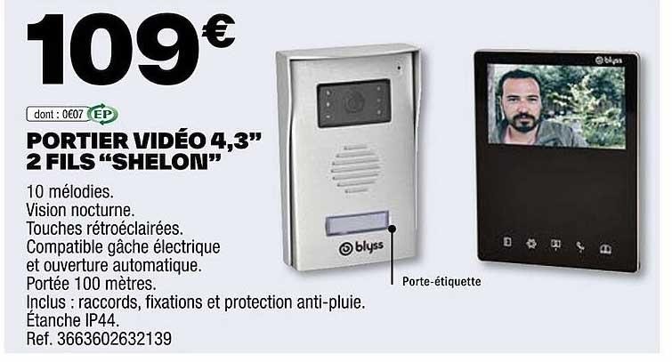 portier vidéo 4.3" 2 fils "shelon"