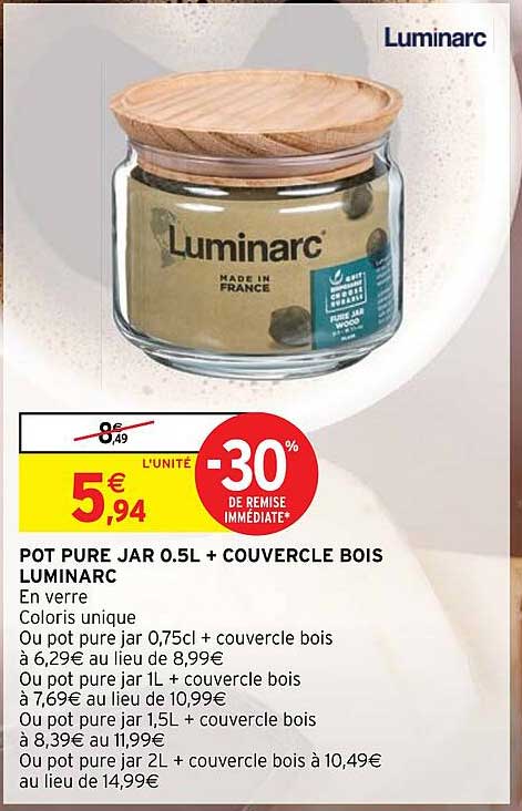 pot pure jar 0,5l + couvercle bois luminarc