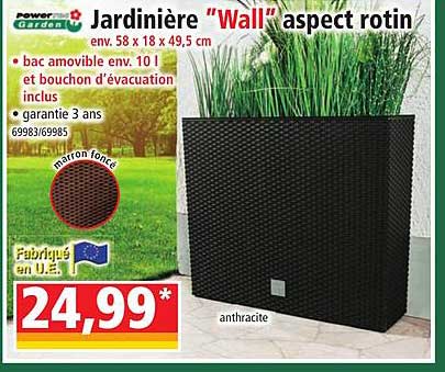 powertec garden jardinière "wall" aspect rotin