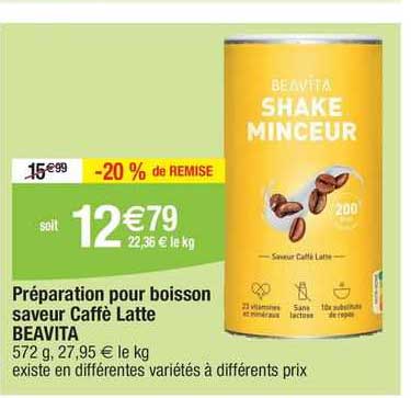 préparation pour boisson saveur caffè latte beavita
