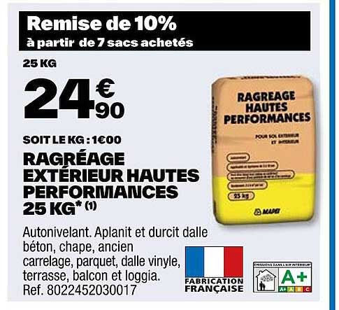 ragréage extérieur hautes performances 25 kg
