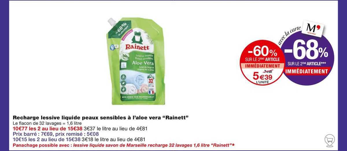 recharge lessive liquide peaux sensibles à l'aloe vera "rainett"