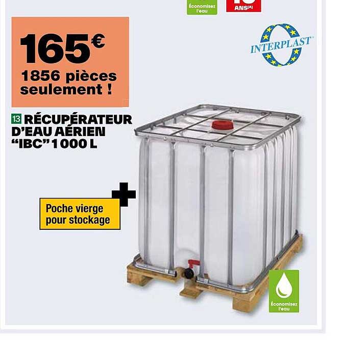 récupérateur d'eau aérien "ibc" 1000 l