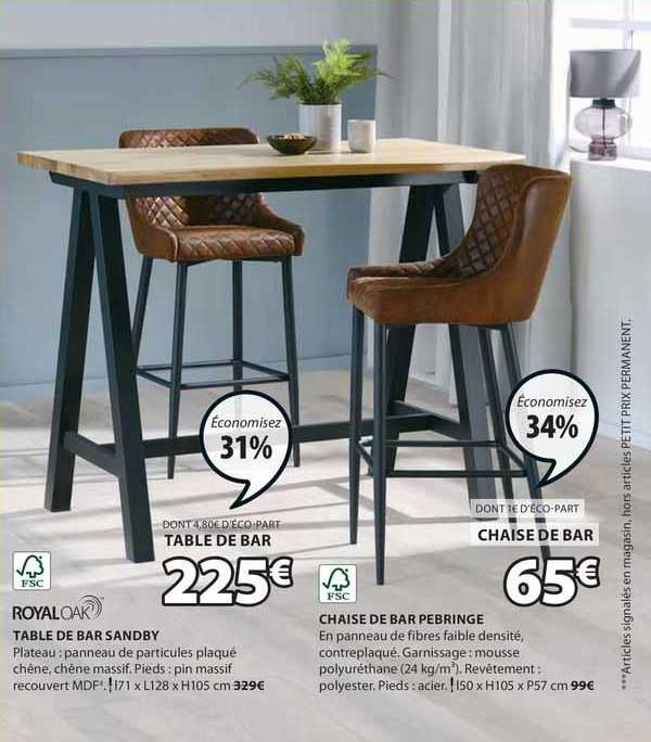 royaloak table de  bar sandby chaise de bar pebringe