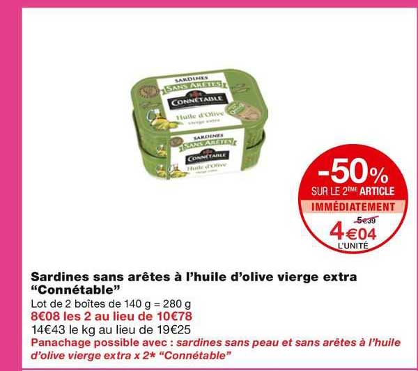 sardines sans arêtes à l'huile d'olive vierge extra "connétable