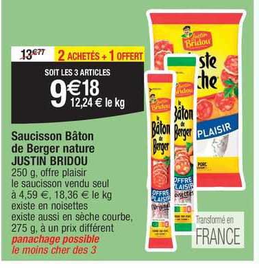 saucisson bâton de berger nature justin bridou