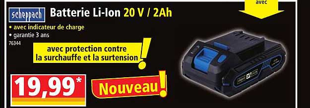 scheppach batterie li-ion 20v / 2ah