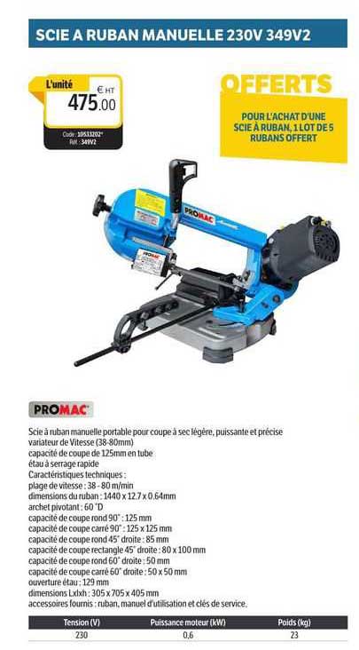 scie à ruban manuelle 230 v 349v2 promac