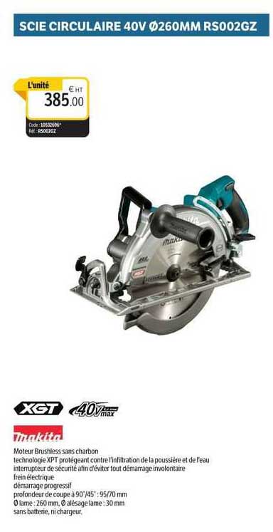 scie circulaire 40v ø260mm rs002gz xgt makita
