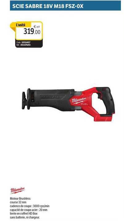 scie sabre 18 v m18 fsz-0x milwaukee