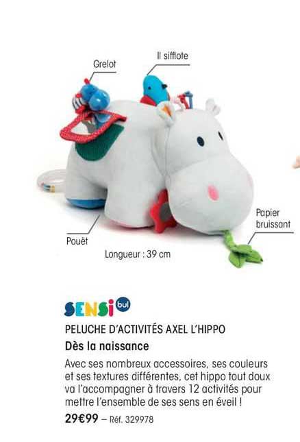 sensi bul peluche d'activités axel l'hippo