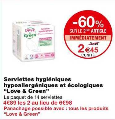serviettes hygiéniques hypoallergéniques et écologiques "love & green"