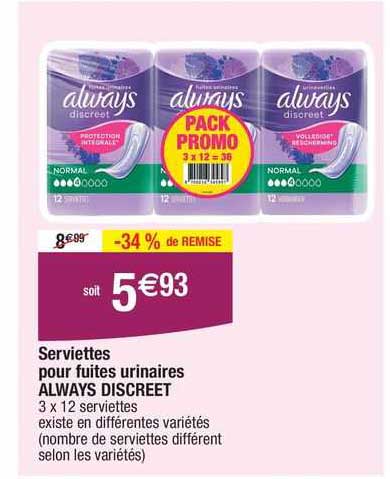 serviettes pour fruites urinaires always discreet