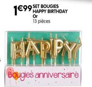 set bougies happy birthday or 13 pièces