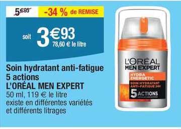 soin hydratant anti-fatigue 5 actions l'oréal men expert