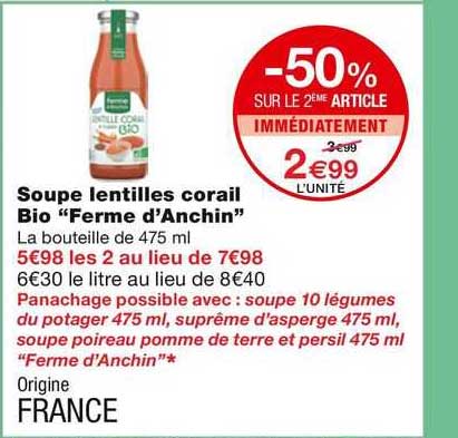 soupe lentilles corail bio "femme d'anchin"