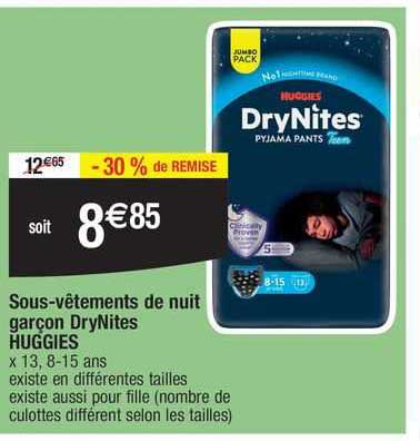 sous-vêtements de nuit garçon dryNites huggies