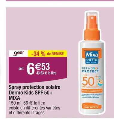 spray protection solaire dermo kids spf 50+ mixa