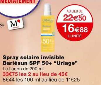 spray solaire invisible bariésun spf 50+ "uriage"