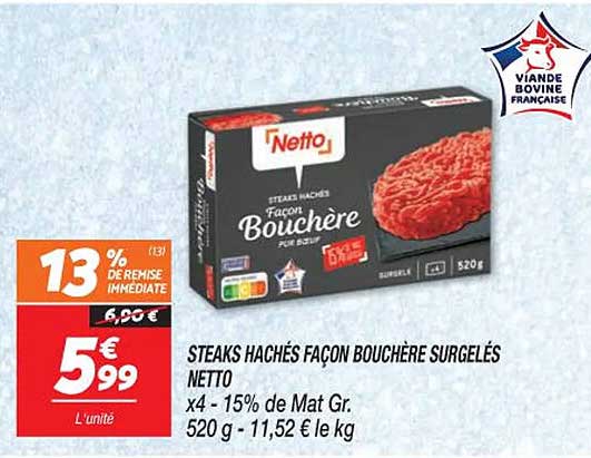 steaks hachés façon bouchère surgelés netto