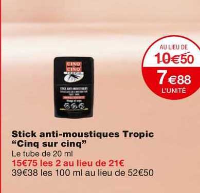 stick anti-moustiques tropic "cinq sur cinq"