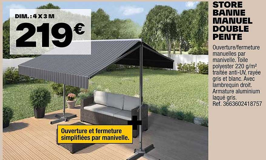 store banne manuel double pente