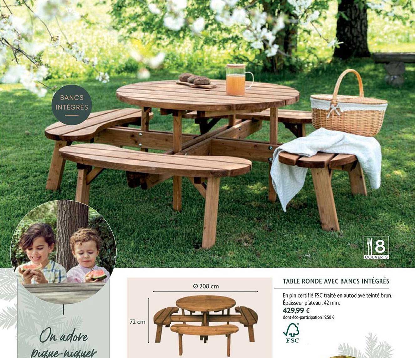 table ronde avec bancs intégrés