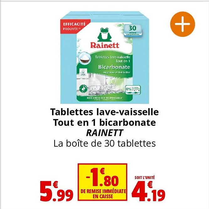 tablettes lave-vaisselle tout en 1 bicarbonate rainett
