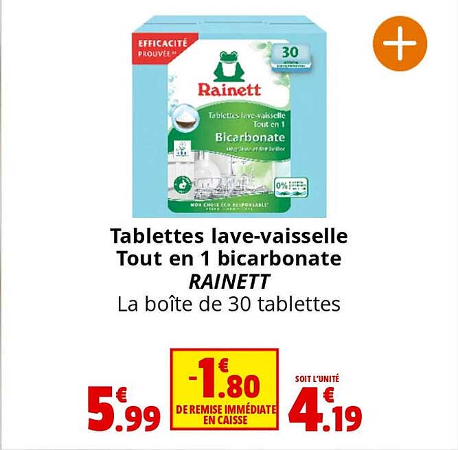 tablettes lave-vaisselle tout en 1 bicarbonate rainett