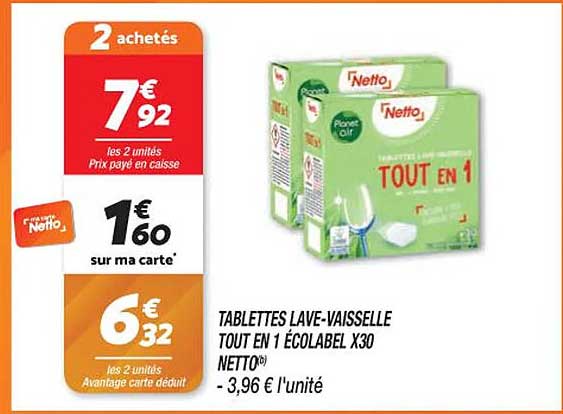 tablettes lave-vaisselle tout en 1 écolabel x 30 netto