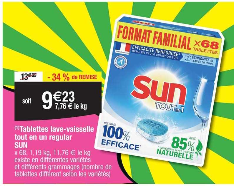tablettes lave-vaisselle tout en un regular sun
