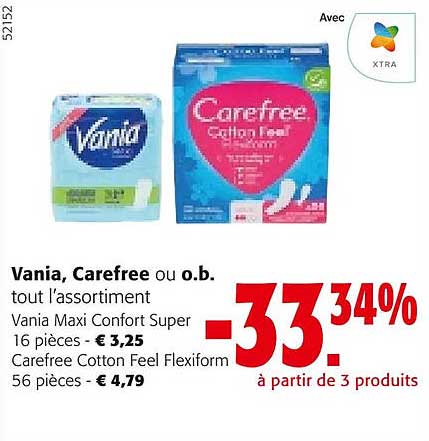 vania, carefree ou o.b. tout l'assortiment