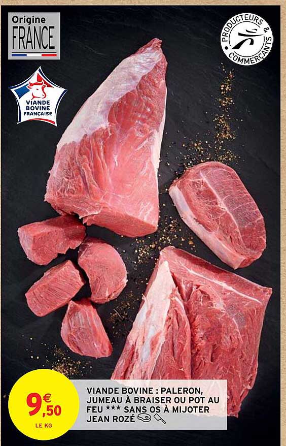 viande bovine: paleron, jumeau à braiser ou pot au feu sans os à mijoter jean rozé