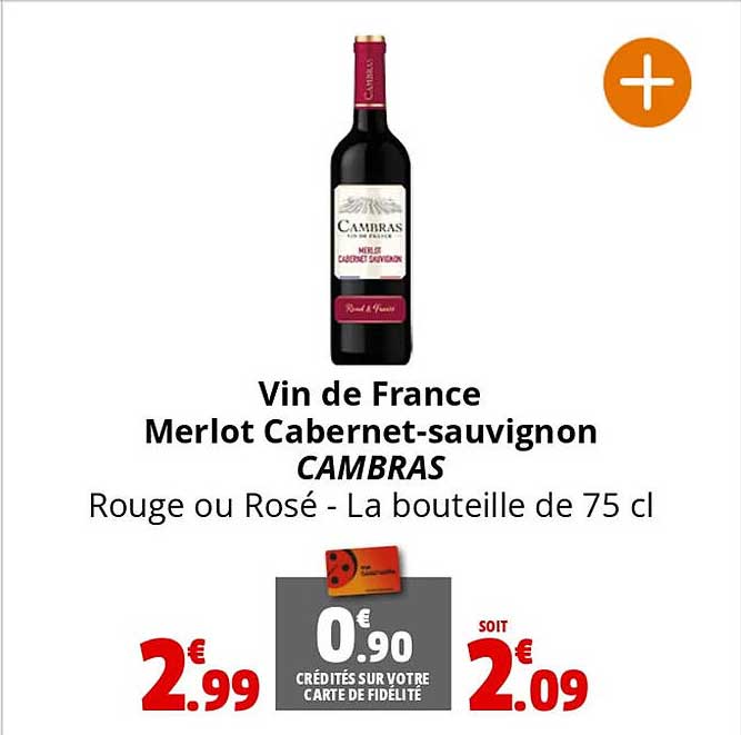 vin de france merlot cabernet-sauvignon cambras rouge ou rosé - la bouteille